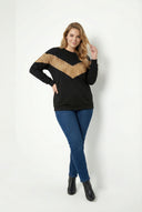 סווטשירט במידות גדולות צווארון עגול שרוול ארוך דוגמת גאומטרי 300334