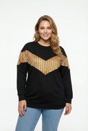 סווטשירט במידות גדולות צווארון עגול שרוול ארוך דוגמת גאומטרי 300334