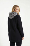 קפוצ׳ון במידות גדולות שרוול ארוך כיס קנגורו שסעים בצדדים 300372