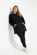 קפוצ׳ון במידות גדולות שרוול ארוך כיס קנגורו שסעים בצדדים 300372