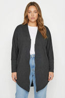 קרדיגן במידות גדולות ארוך גזרה אסימטרית רוכסן שרוול ארוך דק 301222