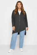 קרדיגן במידות גדולות ארוך גזרה אסימטרית רוכסן שרוול ארוך דק 301222