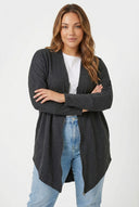 קרדיגן במידות גדולות ארוך גזרה אסימטרית רוכסן שרוול ארוך דק 301222