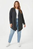 קרדיגן במידות גדולות ארוך גזרה אסימטרית רוכסן שרוול ארוך דק 301222