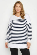 טישירט במידות גדולות צווארון V שרוול ארוך שסעים בצדדים 301620