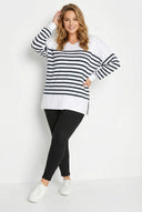 טישירט במידות גדולות צווארון V שרוול ארוך שסעים בצדדים 301620