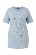 טישירט במידות גדולות צווארון עגול שרוול קצר מעוטרת פאייטים 302015