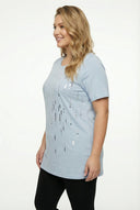 טישירט במידות גדולות צווארון עגול שרוול קצר מעוטרת פאייטים 302015