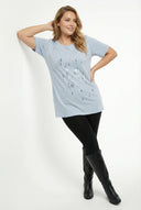 טישירט במידות גדולות צווארון עגול שרוול קצר מעוטרת פאייטים 302015