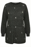 חולצה במידות גדולות עם צווארון עגול שרוולים ארוכים מעוטרת באבנים 302622