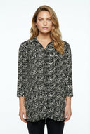 חולצה מכופתרת במידות גדולות דוגמת אבסטרקט כפתורים שרוול ארוך חיתוך ארוך 302650