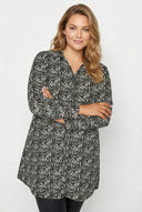 חולצה מכופתרת במידות גדולות דוגמת אבסטרקט כפתורים שרוול ארוך חיתוך ארוך 302650