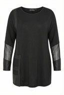 חולצה במידות גדולות פרטי דמוי עור פרטי שרוול רשת עם שסע 302671