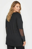 חולצה במידות גדולות פרטי דמוי עור פרטי שרוול רשת עם שסע 302671