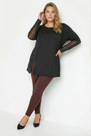 חולצה במידות גדולות פרטי דמוי עור פרטי שרוול רשת עם שסע 302671