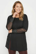 חולצה במידות גדולות פרטי דמוי עור פרטי שרוול רשת עם שסע 302671