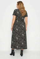 שמלה במידות גדולות צווארון V דוגמת פרחים קשירה במותן שרוול קצר מעטפת מקסי 302694