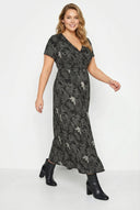 שמלה במידות גדולות צווארון V דוגמת פרחים קשירה במותן שרוול קצר מעטפת מקסי 302694