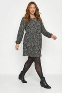 שמלה במידות גדולות דוגמת פרחים קצרה שרוול ארוך פרטי קשירה בצווארון 302750