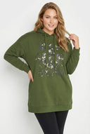 קפוצ׳ון במידות גדולות שרוול ארוך הדפס טקסט בחזית 302834