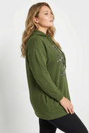 קפוצ׳ון במידות גדולות שרוול ארוך הדפס טקסט בחזית 302834