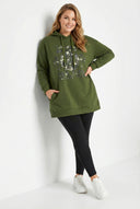 קפוצ׳ון במידות גדולות שרוול ארוך הדפס טקסט בחזית 302834