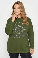 קפוצ׳ון במידות גדולות שרוול ארוך הדפס טקסט בחזית 302834