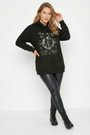 קפוצ׳ון במידות גדולות שרוול ארוך הדפס טקסט בחזית 302835