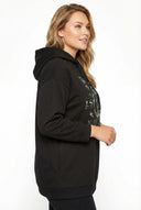 קפוצ׳ון במידות גדולות שרוול ארוך הדפס טקסט בחזית 302835