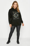 קפוצ׳ון במידות גדולות שרוול ארוך הדפס טקסט בחזית 302835