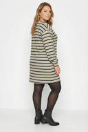 שמלה במידות גדולות צווארון עגול שרוול ארוך דוגמת פסים מיני 302882