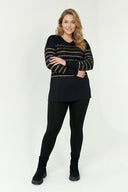 חולצה במידות גדולות שרוול ארוך צווארון V גומי בפרקי הידיים 302910