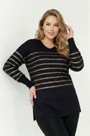 חולצה במידות גדולות שרוול ארוך צווארון V גומי בפרקי הידיים 302910