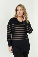 חולצה במידות גדולות שרוול ארוך צווארון V גומי בפרקי הידיים 302910