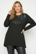 חולצה במידות גדולות עם צווארון עגול שרוולים ארוכים ועיטורי פאייטים 302911