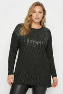 חולצה במידות גדולות עם צווארון עגול שרוולים ארוכים ועיטורי פאייטים 302911