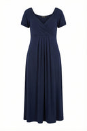 שמלה במידות גדולות מחשוף החזה צווארון V מותן אלסטית מקסי 302970