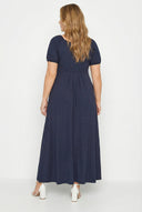 שמלה במידות גדולות מחשוף החזה צווארון V מותן אלסטית מקסי 302970