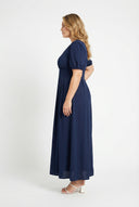 שמלה במידות גדולות מחשוף החזה צווארון V מותן אלסטית מקסי 302970