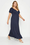 שמלה במידות גדולות מחשוף החזה צווארון V מותן אלסטית מקסי 302970