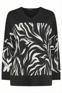 חולצה במידות גדולות עם הדפס שרוול ארוך גזרה ארוכה בד גמיש 303057