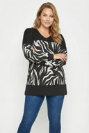 חולצה במידות גדולות עם הדפס שרוול ארוך גזרה ארוכה בד גמיש 303057