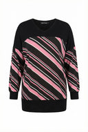 חולצה במידות גדולות צווארון V שרוול ארוך שסעים בצדדים עם הדפס פסים 303086