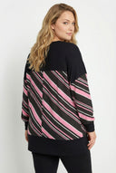 חולצה במידות גדולות צווארון V שרוול ארוך שסעים בצדדים עם הדפס פסים 303086