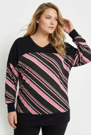 חולצה במידות גדולות צווארון V שרוול ארוך שסעים בצדדים עם הדפס פסים 303086
