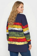 חולצה במידות גדולות צווארון V דוגמת פסים שסעים בצדדים שרוול ארוך 303117