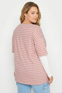 טישירט במידות גדולות צווארון עגול שרוולים דוגמת פסים 303119