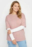 טישירט במידות גדולות צווארון עגול שרוולים דוגמת פסים 303119