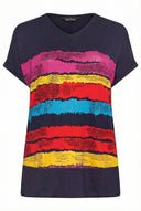 טישירט במידות גדולות צווארון V שרוול קצר דוגמת פסים 303120