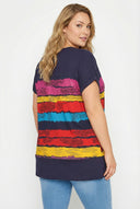 טישירט במידות גדולות צווארון V שרוול קצר דוגמת פסים 303120